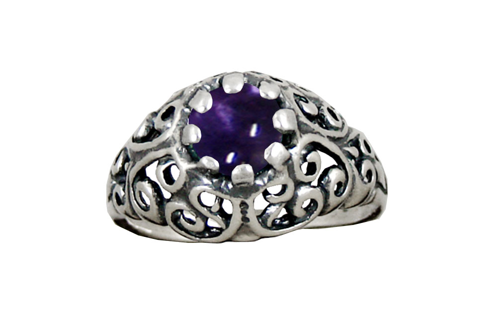 Sterling Silver Filigree Ring With Iolite Size 8
